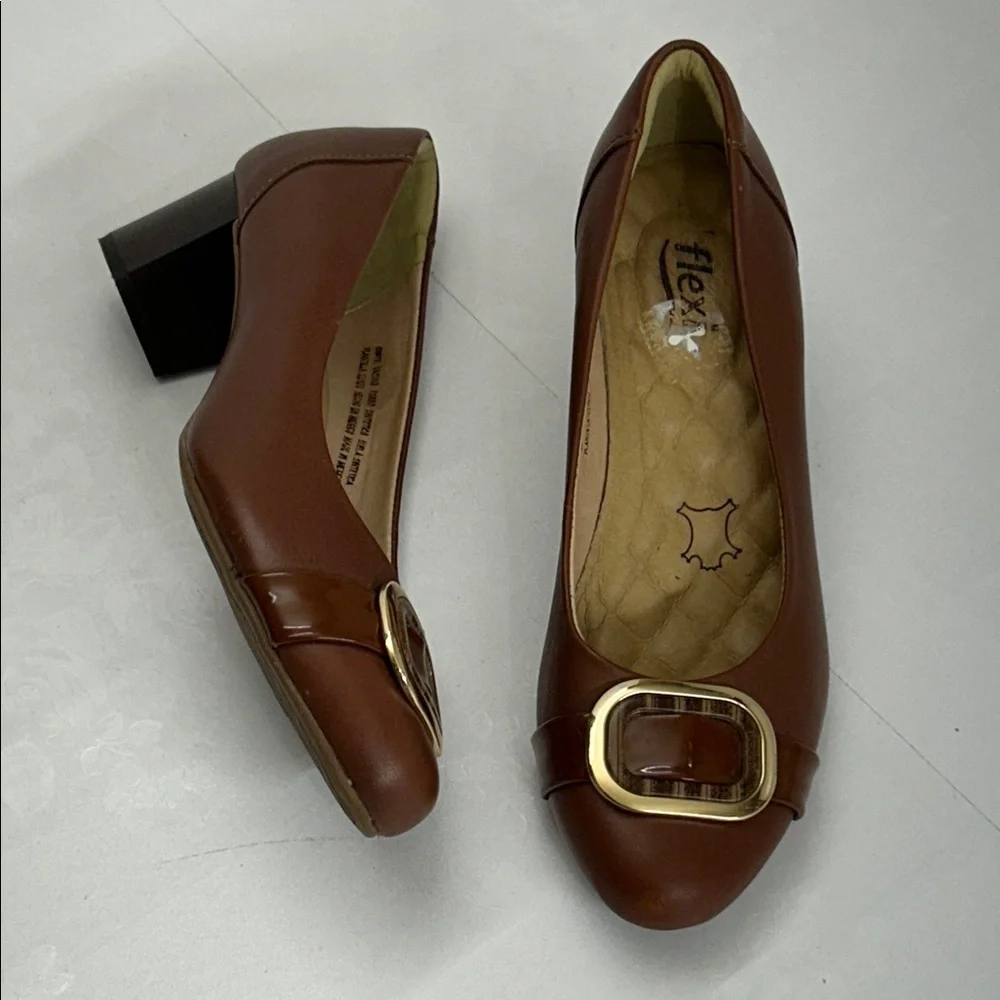 Flexi Women's Tan Loafers with Gold Buckle